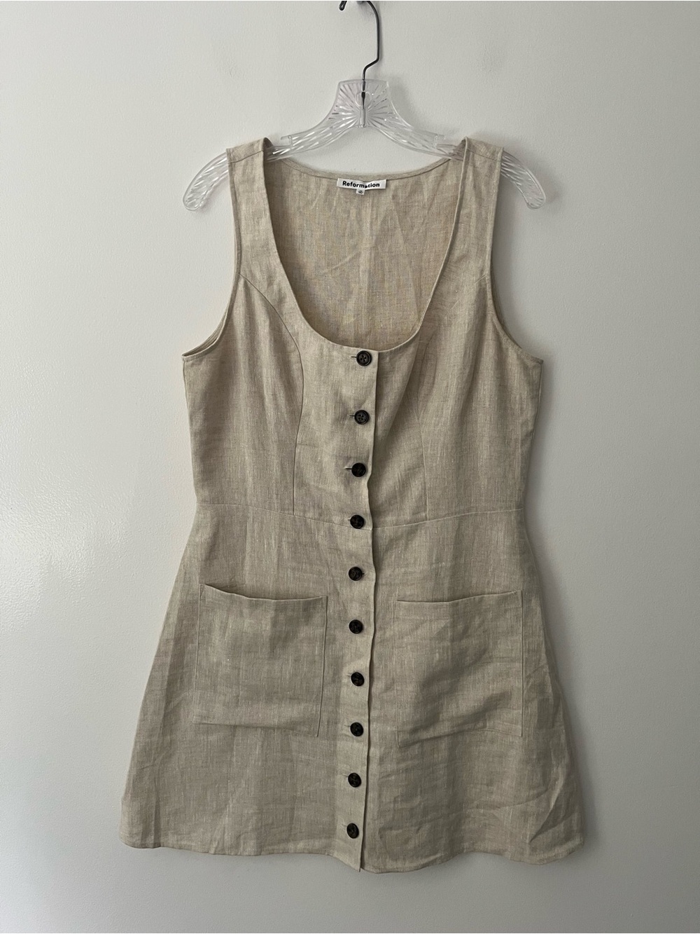 Reformation Jill Mini Dress 100% Linen Sleeveless Button Down 10 Beige - Picture 2 of 10